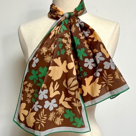 Groovy 1970s Vintage Brown Green Blue Abstract Flower Power Vera Neumann Scarf - Picture 3 of 3